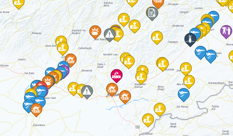 A PICINTSUM portraying the level of security incidents in Southern Afghanistan during July and August 2018
